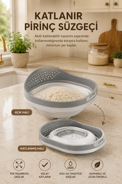 Stile Cucina Collapsible Rice and Pasta Strainer 3000 ml – Silicone Folding Kitchen Strainer, Large Volume Practical Vegetable and Fruit Washing Strainer