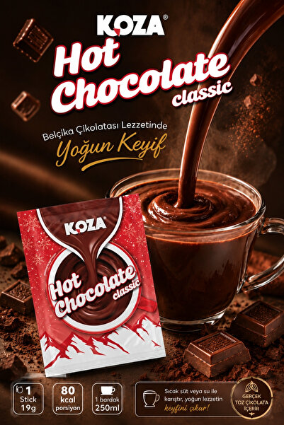 Koza Belçika Çikolatası Lezzetinde Premium Hot Chocolate Tek İçimlik Yeni Nesil Sıcak Çikolata 12 x 19 Gr