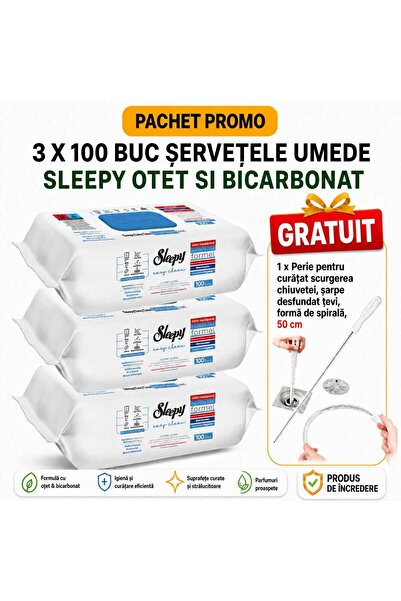 Sleepy Pachet Promo 3 X 100Buc Servetele Umede Bleach Otet Bicarbonat + Perie...