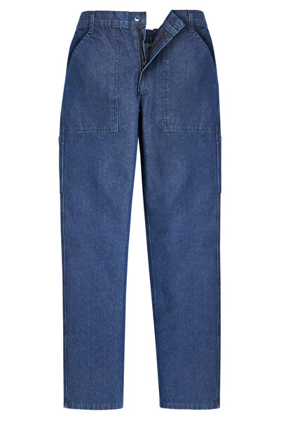 İŞMONT Pantaloni de lucru pentru bărbați, albaștri, din denim, 100% bumbac, c...