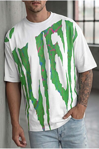 HerTon Tricou oversize pentru bărbați, cu imprimeu grafic „Alien” Slime, cu g...