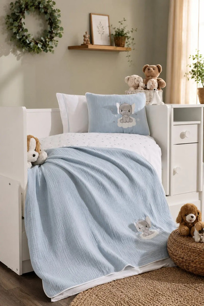 Minelya Home Collection 5 قطع غطاء موسلين أزرق 100% قطن ثلاثي الأبعاد بنمط ال...