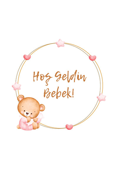 Pera ''hoş Geldin Bebek'' Yazılı Yuvarlak Sticker 4 Cm 72 Adet