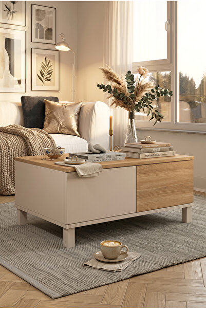 Yurudesign Mood Orta Sehpa Ahşap Ayaklı 2 Çekmeceli Kumsal-Sepet MD2-CS