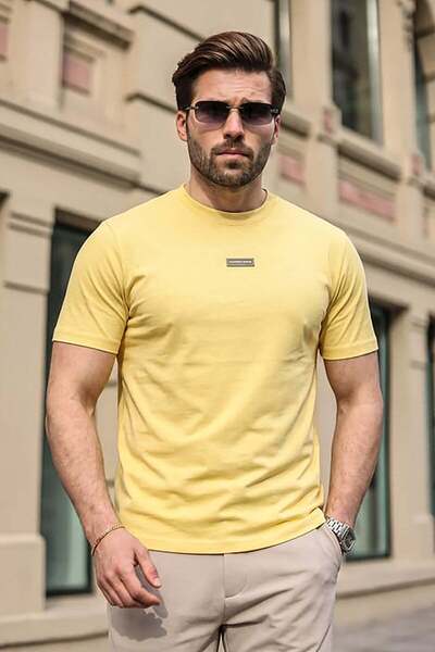 Madmext Men's Yellow Back Detailed T-Shirt 5365