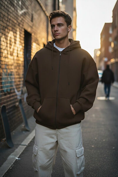Runades Καφέ ανδρικό μπουφάν 3 νημάτων με φερμουάρ Fleece Cardigan