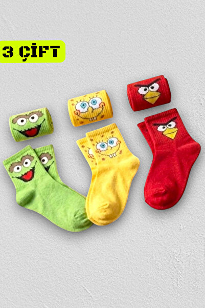 Socks Stores 3 perechi de șosete unisex cu modele colorate, din bumbac, cu te...