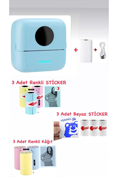 Schulzz Mini Termal Taşınabilir Yazıcı Yeşil, 1 Adet Beyaz Kağıt + 3ADET Renk...