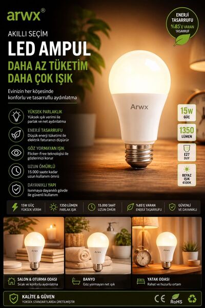 LED AMPUL %80 ENERJİ TASARRUF 6500K 900LM E27 7 ADET