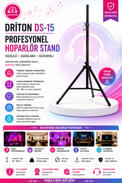 DRİTON DS-12 METAL ALIŞIMLI METAL GÖVDELİ SİYAH PROFESYONEL HOPARLÖR STANDI