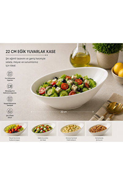 Bonnami Vanta Premium Porselen Kase 22 cm - Modern Beyaz Büyük Boy Salata, Me...