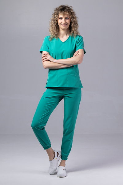 tag Costum medical PREMIUM EVA pentru femei, verde crom
