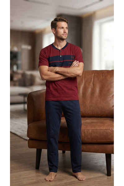 Rimoli Erkek Bordo Kısa Kollu Süprem Büyük Beden Pijama Takım