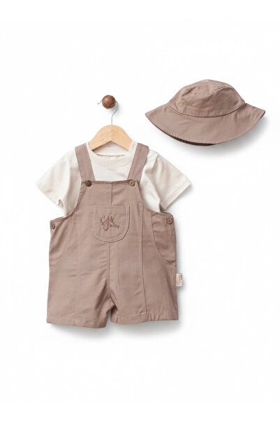 Nio Lua Bebek Gabardin Şapkalı Salopet 3'lü Takım Kurtarıcı Kombin Set