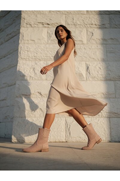 markasende Rina Women's Suede Low Heeled Summer Boots, Perforated Summer Wome...