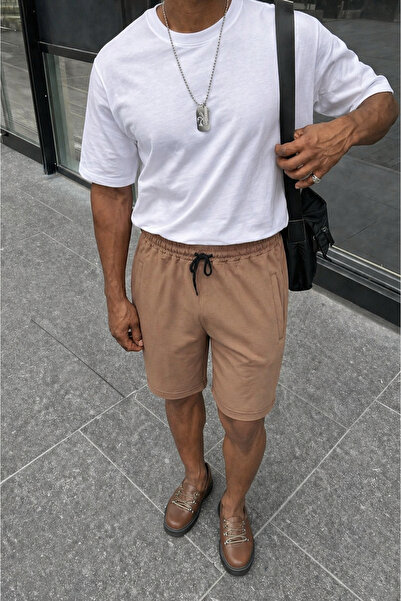 DAMGA JEANS Ανδρικό σορτς Premium Jogger Relax Fit σε καφέ χρώμα, κοντό, χτεν...