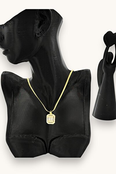 nftart.design Gold Color Square Stone Minimal Steel Women's Necklace