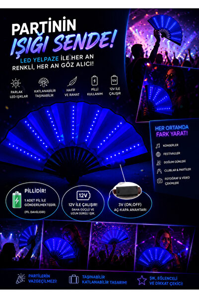 Zigver 3 V 13 Inç Glow Katlanır El Fan Led Dekoratif Fan Led Fan Fotoğraf Sah...