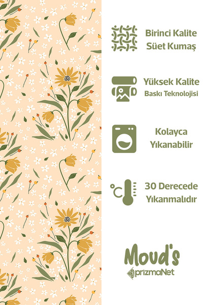 Moud's Daisy Patterned Round Suede Carefree Tablecloth