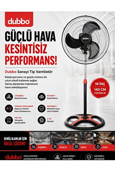 dubbo 18.inç 80 Watt Metal Pervane Sanayi Tip Vantilatör