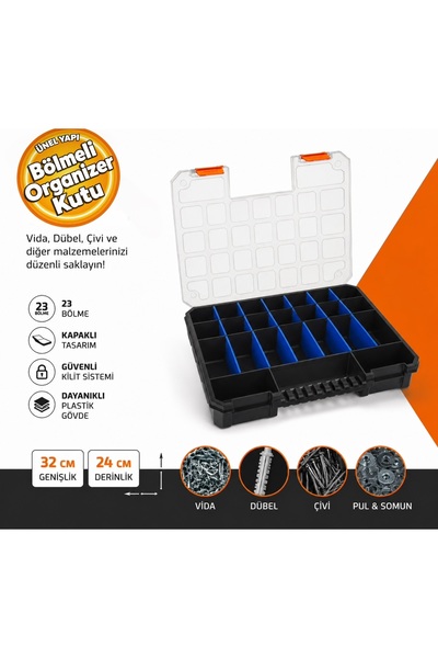 MADE SL023 Vida Dübel Saklama Kutusu Organizer 23 Bölmeli Plastik Organizer Ç...