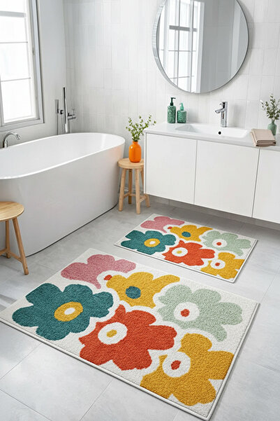 GECE HOME Dijital Baskılı Kaymaz Yıkanabilir İkili Banyo Paspası Banyo Halısı...