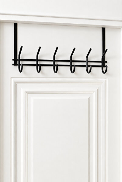 MultiStore Siyah Paslanmaz Metal 12li Mutfak ve Banyo Geçmeli Kapı Arkası Askılık Organizer