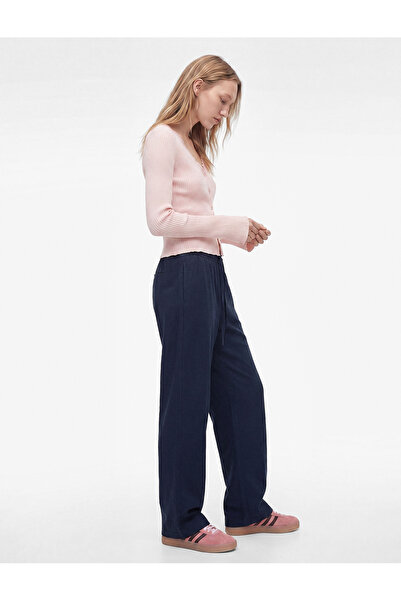 Koton Viscose Linen Blend Wide-Legged Pants with Tie Waist