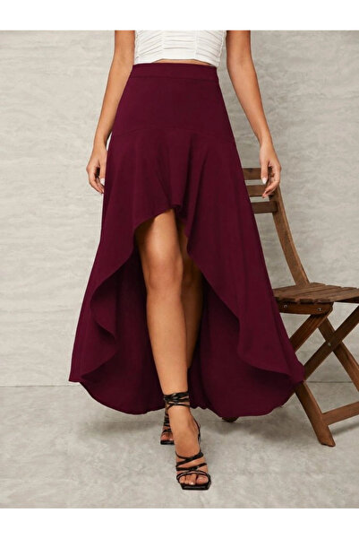 Butik Women's high waist asymmetrical detailed sandy skirt