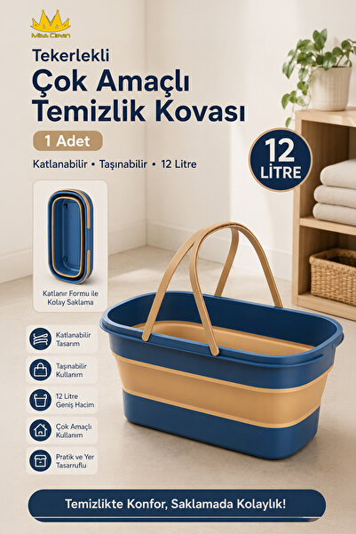 Miss Clean ( 1 Adet ) Tekerlekli Çok Amaçlı Temizlik Kovası Katlanabilir Taşı...