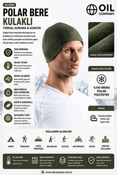 OIL COMPANY Unisex Windproof Warm Winter Fleece Khaki Beanie with Ears