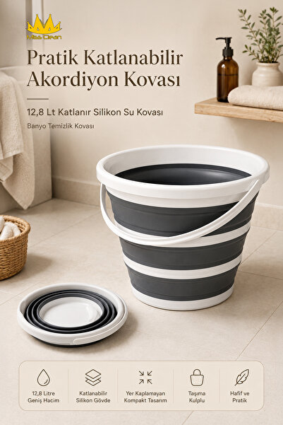 Miss Clean Pratik Katlanabilir Akordiyon Kovası 12,8 Lt Katlanır Silikon Su K...
