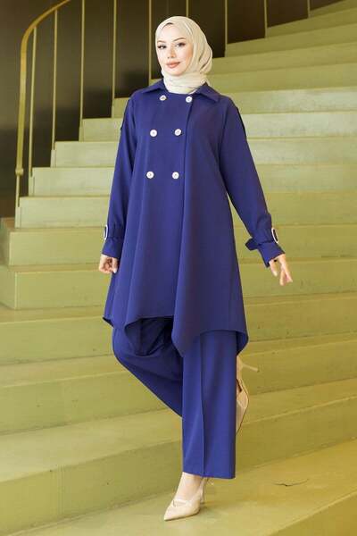 Missvalle Cuff Buckle Button Detailed Suit Indigo 19295