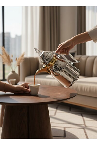 sahal aloula Silver Tramss Set with Gold Lid - 1 Liter - Keeps Food Hot for u...