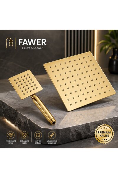 FAWER Faucet & Shower 304 Paslanmaz Gold El-Tepe Duş Başlığı Seti
