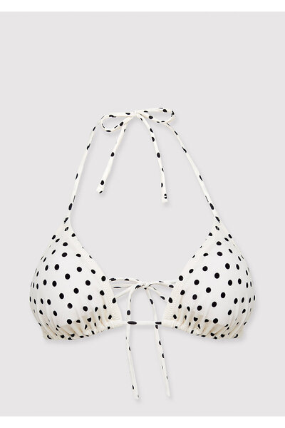 Mavi Puantiye Desenli Ekru Bikini Üstü 1914095-70053