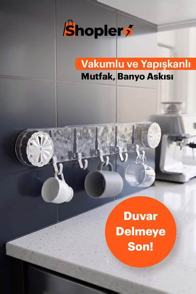 Shoplero Vakumlu ve Yapışkanlı Mutfak Banyo Askılığı