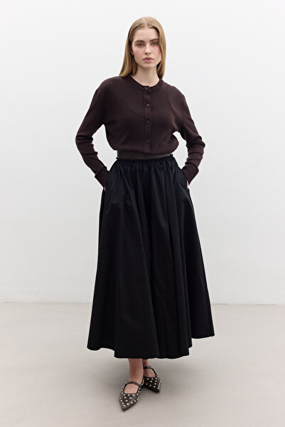 Manuka Leather-Detail Wide Skirt Black