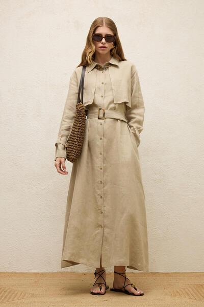 Manuka Linen Trench Style Dress Sand