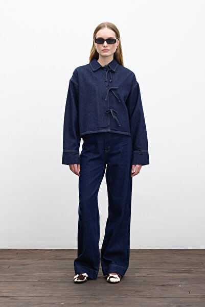 Manuka Lace-Up Denim Blouse Deep Blue