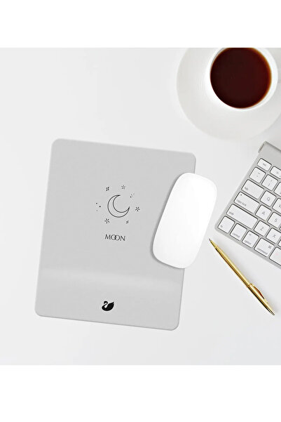 Özer Store Γκρι Minimal Moon Drawing Ορθογώνιο Mouse Pad με Στήριγμα Καρπού