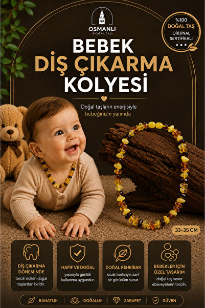 OSMANLI DOĞAL TAŞ Sertifikalı Bebek Kehribar Diş Çıkarma Kolyesi - Orijinal D...