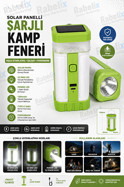 Rabelix Online Marketing Güneş Enerjili 32 SMD LED Solar ve Şarjlı Işıldak Ka...