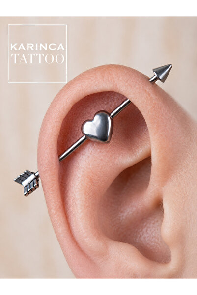Karınca Piercing Cerrahi Çelik Kalp Ok Kulak Köprü Piercingi (Industrial Pier...