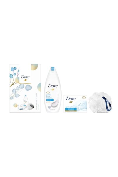 Dove Set cadou exfoliant delicat Gel de duș 250 ml, Săpun solid 100 g, Puf de...
