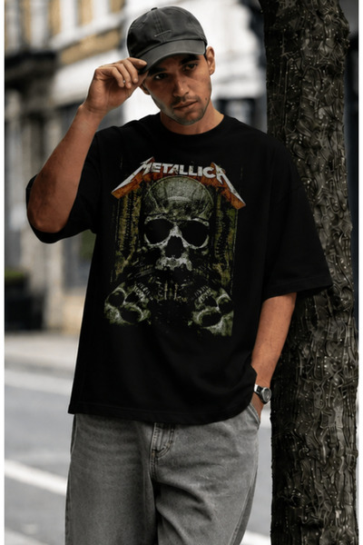 Fuddy Moda Unisex Vintage Metallica γραπτό μπλουζάκι, Oversize Rock Band με σ...