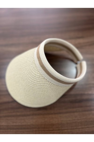 Generic Brand Beige Sunscreen Imported Striped Straw Visor Hat Suitable for Hijab Crown Model Summer Hat