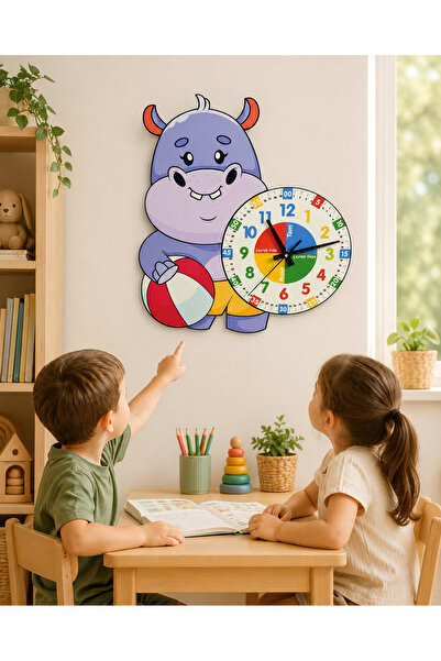 karbonsoft Cute Hippopotamus Montessori Kids Room Educational Wooden Wall Clo...