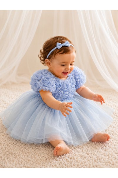 2kids2mom Baby Girl Pink Dress Short Sleeve with Bow Birthday Party Wedding Special Occasion Tulle Lined Princess