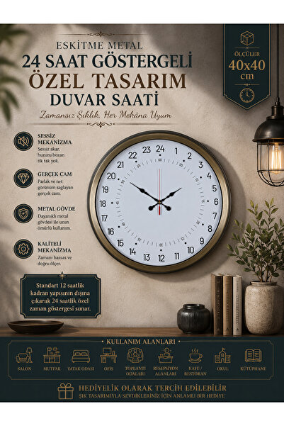 ZENTİME 40 Cm Eskitme Vintage Alışılmışın Dışında Duvar Saati
